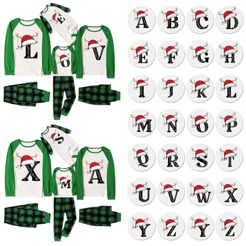 weihnachtsoutfit, A-Z Briefdruck Weihnachts Pyjama Family Set, Weihnachtspyjama Familie Set Partner Schlafanzug Matching Pyjamas Couple Pärchen Christmas Nachtwäsche Damen Herren Kinder von Famzuneu
