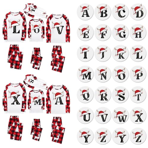 weihnachtspyjama familie set baumwolle, A-Z Briefdruck Weihnachts Pyjama Family Set, Weihnachtspyjama Familie Set Partner Schlafanzug Matching Pyjamas Couple Pärchen Christmas Nachtwäsche von Famzuneu