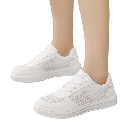 weiße sneaker damen, Trachten Sneaker Damen Spitzen Flach Trachtenschuhe Dirndl Schuhe Mesh Atmungsaktive Turnschuhe Elegant Bequem Stoffschuhe Oktoberfest Outdoor Brautschuhe Hochzeitsschuhe Weiß 39 von Famzuneu