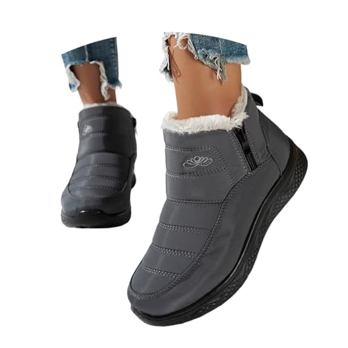 winter schuhe damen, Winterschuhe Damen Gefüttert Boots Winter Warme Knöchelstiefel Schneeboots Wasserdicht Stiefeletten Winterstiefel Bequem Outdoor Reißverschluss Schlupfstiefel Winterboots Grau 40 von Famzuneu
