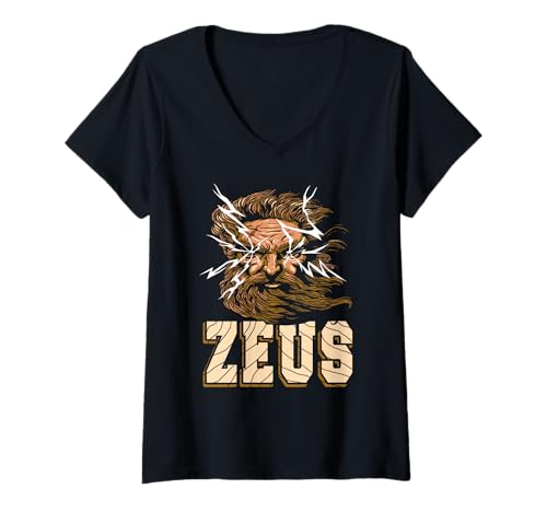 Damen Zeus Blitz Donner Mythos Gott Griechisch Macht T-Shirt mit V-Ausschnitt Damen Zeus Blitz Donner Mythos Gott Griechisch Macht T-Shirt mit V-Ausschnitt von Fan Antiker Sturmgott Wut der Götter