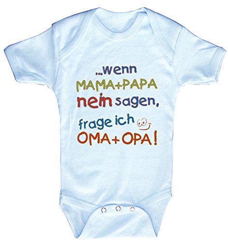 Fan-O-Menal Textilien Babystrampler mit Print – Mama + Papa nein sagen, frage ich Oma + Opa - 08351 Gr. 0-24 Monate - versch. Farben Color hellblau, Size 0-6 Monate Fan-O-Menal Textilien Babystrampler mit Print – Mama + Papa nein sagen, frage ich Oma + Opa - 08351 Gr. 0-24 Monate - versch. Farben Color hellblau, Size 0-6 Monate von Fan-O-Menal Textilien