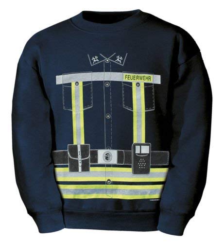 Fan-O-Menal Textilien Kinder Sweatshirt mit Vorder- und Rückendruck - Feuerwehr Neongelb - 09029 dunkelblau - Gr. 98-164 Größe 134/146 von Fan-O-Menal Textilien