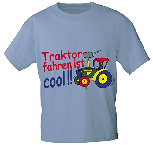 Kinder T-Shirt mit Aufdruck - Traktor Fahren IST COOL - 08233 - Gr. 86-164 in 5 Farben Farbe hellblau, Größe 86/92 von Fan-O-Menal Textilien