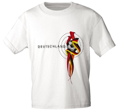Kinder T-Shirt mit Print - Deutschland Fußball - 77629 - versch. Farben zur Wahl - Gr. 98-164 Farbe weiß, Größe 152/164 von Fan-O-Menal Textilien