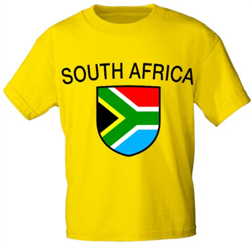 Kinder T-Shirt mit Print Fahne Flagge South Africa Südafrika - K76137 gelb Gr. 86-164 Größe 134/146 von Fan-O-Menal Textilien