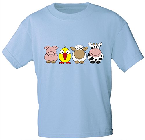 Kinder T-Shirt mit Print - Ferkel Vogel Schaf Kuh - 06982 hellblau - Gr. 86-164 Size 98/104 von Fan-O-Menal