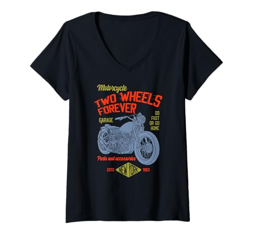 Damen Zwei Räder Für Immer Motorrad Garage Retro T-Shirt mit V-Ausschnitt Damen Zwei Räder Für Immer Motorrad Garage Retro T-Shirt mit V-Ausschnitt von Fan klassischer Motorräder und Garagenkultur
