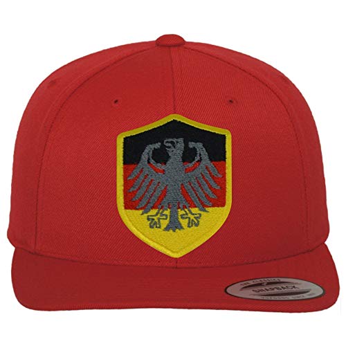 FanShirts4u Classic Snapback DEUTSCHLAND/ADLER mit Wappen Baseball Cap GERMANY (rot/Wappen gelb) von FanShirts4u