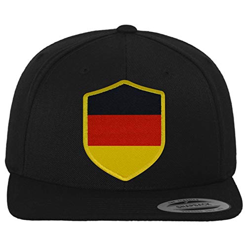 FanShirts4u Classic Snapback DEUTSCHLAND mit Wappen Cap, Baseball Caps, Herren Damen Unisex GERMANY (schwarz/Wappen gelb) von FanShirts4u