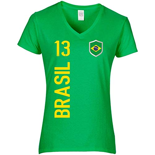 FanShirts4u Damen BRASILIEN T-Shirt inkl. Druck Wunschname u. Wunschnummer Brasil - grün M von FanShirts4u