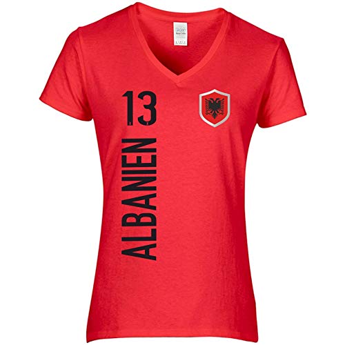 FanShirts4u Damen Fan-Shirt Trikot Jersey - ALBANIEN/Albania/SHQIPËRISË - T-Shirt inkl. Druck Wunschname u. Nummer EM WM (M, ALBANIEN-rot) von FanShirts4u