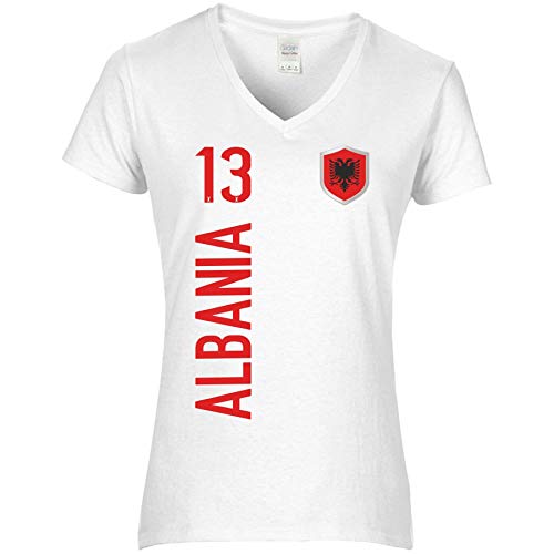 FanShirts4u Damen Fan-Shirt Trikot Jersey - ALBANIEN/Albania/SHQIPËRISË - T-Shirt inkl. Druck Wunschname u. Nummer EM WM (S, Albania-weiß) von FanShirts4u