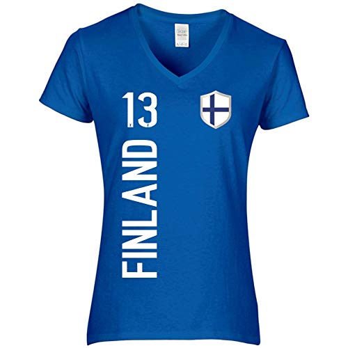 FanShirts4u Damen Fan-Shirt Trikot Jersey - FINNLAND/Finland/Suomi - T-Shirt inkl. Druck Wunschname u. Nummer EM WM (M, Finland-blau) von FanShirts4u