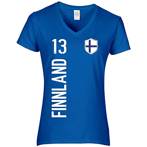 FanShirts4u Damen Fan-Shirt Trikot Jersey - FINNLAND/Finland/Suomi - T-Shirt inkl. Druck Wunschname u. Nummer EM WM (XXL, FINNLAND-blau) von FanShirts4u