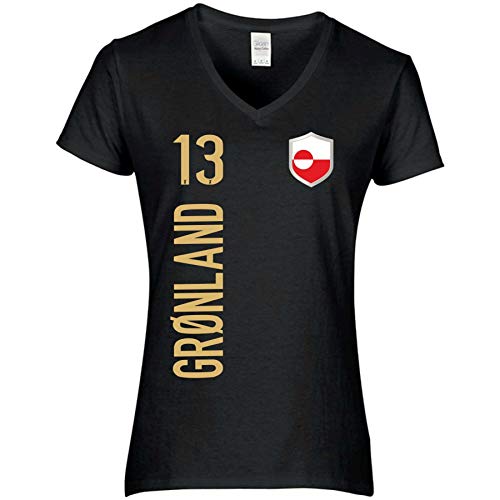 FanShirts4u Damen Fan-Shirt Trikot Jersey - GRÖNLAND/GRØNLAND - T-Shirt inkl. Druck Wunschname u. Nummer EM WM (M, GRØNLAND-schwarz) von FanShirts4u