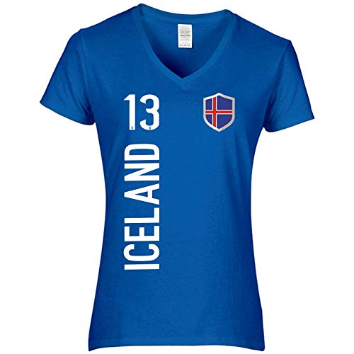 FanShirts4u Damen Fan-Shirt Trikot Jersey - Island/Iceland - T-Shirt inkl. Druck Wunschname u. Nummer EM WM (L, Iceland-blau) von FanShirts4u