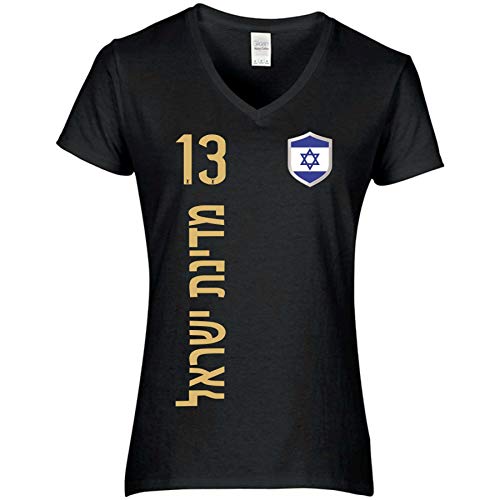 FanShirts4u Damen Fan-Shirt Trikot Jersey - Israel - T-Shirt inkl. Druck Wunschname u. Nummer EM WM (M, Israel-hebräisch-schwarz) von FanShirts4u