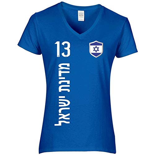 FanShirts4u Damen Fan-Shirt Trikot Jersey - Israel - T-Shirt inkl. Druck Wunschname u. Nummer EM WM (S, Israel-hebräisch-blau) von FanShirts4u