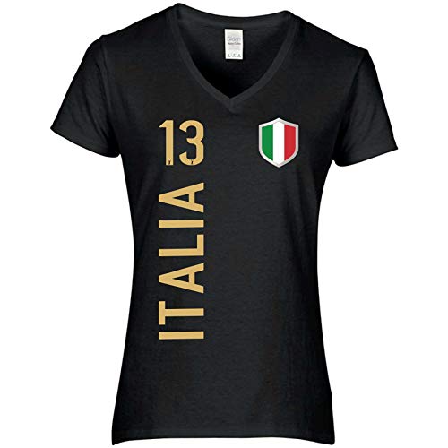 FanShirts4u Damen Fan-Shirt Trikot Jersey Italien/Italia/Italy - T-Shirt inkl. Druck Wunschname u. Wunschnummer WM EM (L, schwarz/Italia) von FanShirts4u