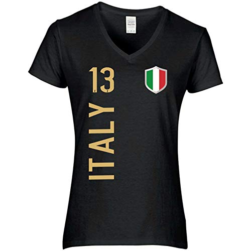 FanShirts4u Damen Fan-Shirt Trikot Jersey Italien/Italia/Italy - T-Shirt inkl. Druck Wunschname u. Wunschnummer WM EM (L, schwarz/Italy) von FanShirts4u