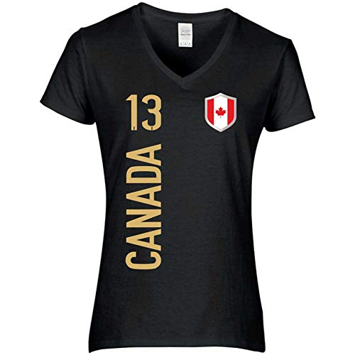 FanShirts4u Damen Fan-Shirt Trikot Jersey - Kanada/Canada - T-Shirt inkl. Druck Wunschname u. Nummer WM (M, Canada-schwarz) von FanShirts4u