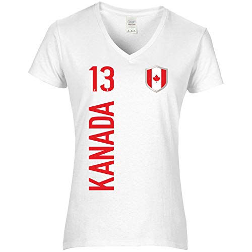 FanShirts4u Damen Fan-Shirt Trikot Jersey - Kanada/Canada - T-Shirt inkl. Druck Wunschname u. Nummer WM (S, Kanada-weiß) von FanShirts4u
