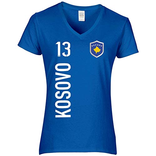 FanShirts4u Damen Fan-Shirt Trikot Jersey - Kosovo/KOSOVA - T-Shirt inkl. Druck Wunschname u. Nummer EM WM (S, KOSOVA-blau) von FanShirts4u