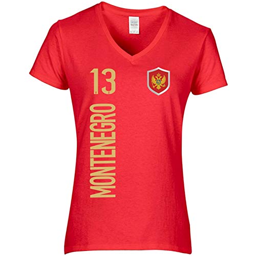 FanShirts4u Damen Fan-Shirt Trikot Jersey - Montenegro/CRNA GORA - T-Shirt inkl. Druck Wunschname u. Nummer EM WM (M, Montenegro-rot) von FanShirts4u