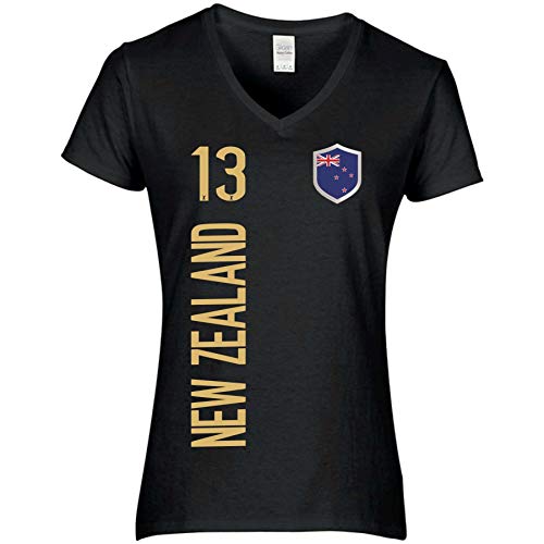 FanShirts4u Damen Fan-Shirt Trikot Jersey NEUSEELAND/New Zealand T-Shirt inkl. Druck Wunschname u. Wunschnummer WM (S, schwarz-Gold/New Zealand) von FanShirts4u