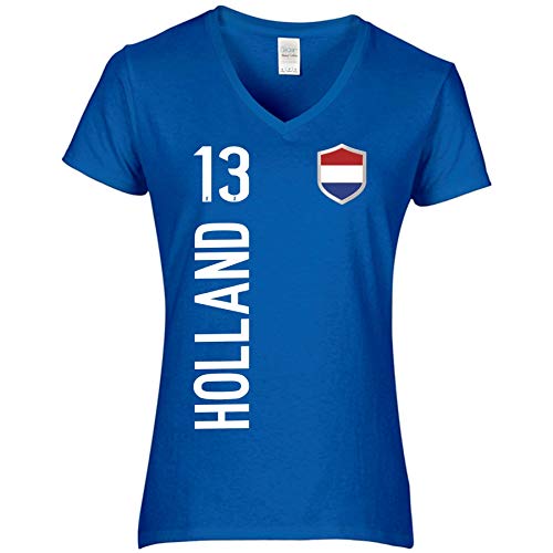 FanShirts4u Damen Fan-Shirt Trikot Jersey - NIEDERLANDE/Holland - T-Shirt inkl. Druck Wunschname u. Nummer EM WM (XXL, Holland-blau-weiß) von FanShirts4u