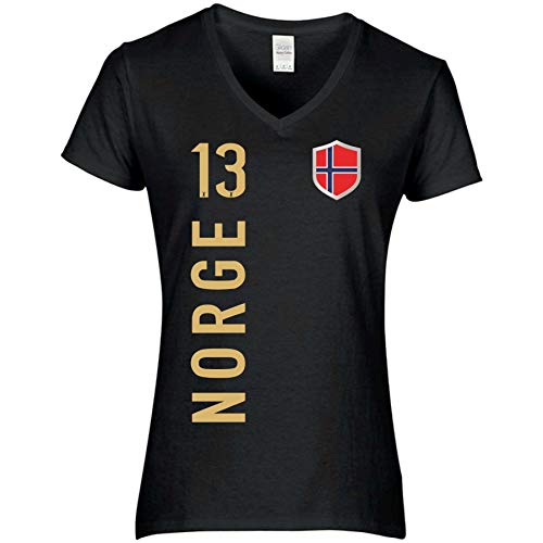 FanShirts4u Damen Fan-Shirt Trikot Jersey - NORWEGEN/Norway/Norge - T-Shirt inkl. Druck Wunschname u. Nummer EM WM (S, Norge-schwarz) von FanShirts4u