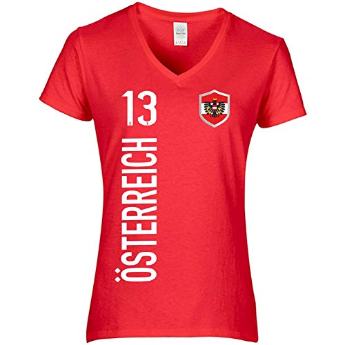 FanShirts4u Damen Fan-Shirt Trikot Jersey - ÖSTERREICH/Austria - T-Shirt inkl. Druck Wunschname u. Nummer EM WM (M, ÖSTERREICH-rot) von FanShirts4u