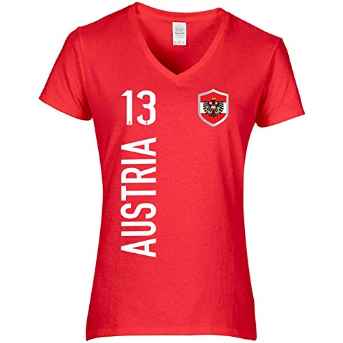 FanShirts4u Damen Fan-Shirt Trikot Jersey - ÖSTERREICH/Austria - T-Shirt inkl. Druck Wunschname u. Nummer EM WM (S, Austria-rot) von FanShirts4u