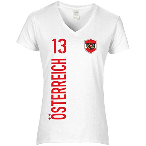FanShirts4u Damen Fan-Shirt Trikot Jersey - ÖSTERREICH/Austria - T-Shirt inkl. Druck Wunschname u. Nummer EM WM (S, ÖSTERREICH-weiß) von FanShirts4u