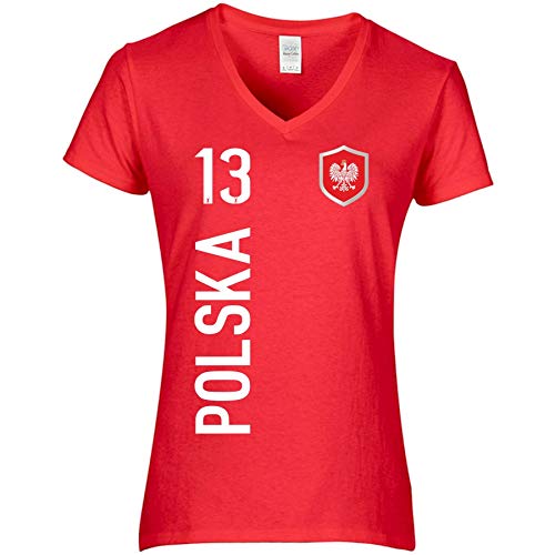 FanShirts4u Damen Fan-Shirt Trikot Jersey - Polen/Poland/Polska - T-Shirt inkl. Druck Wunschname u. Nummer EM WM (L, Polska-rot) von FanShirts4u