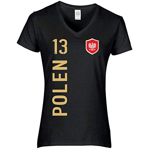 FanShirts4u Damen Fan-Shirt Trikot Jersey - Polen/Poland/Polska - T-Shirt inkl. Druck Wunschname u. Nummer EM WM (XXL, Polen-schwarz) von FanShirts4u