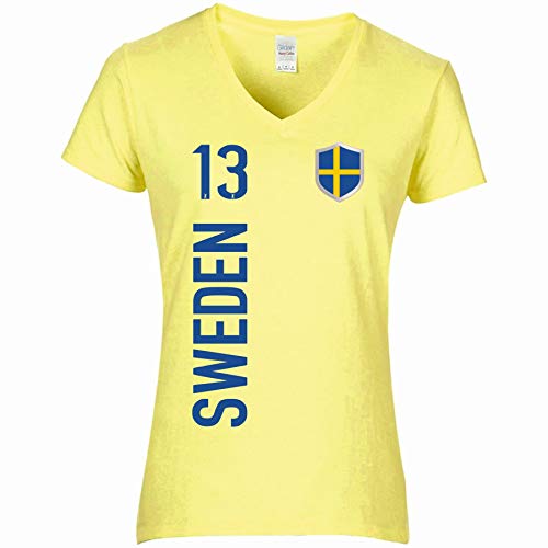 FanShirts4u Damen Fan-Shirt Trikot Jersey - SCHWEDEN/Sweden/Sverige - T-Shirt inkl. Druck Wunschname u. Nummer EM WM (M, Sweden-gelb) von FanShirts4u