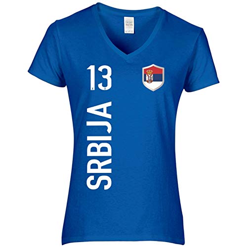 FanShirts4u Damen Fan-Shirt Trikot Jersey - SERBIEN/Serbia/Srbija - T-Shirt inkl. Druck Wunschname u. Nummer EM WM (M, Srbija-blau) von FanShirts4u