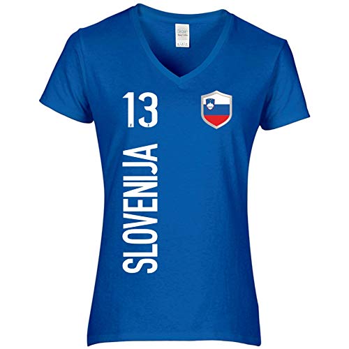 FanShirts4u Damen Fan-Shirt Trikot Jersey - SLOWENIEN/SLOVENIJA - T-Shirt inkl. Druck Wunschname u. Nummer EM WM (M, SLOVENIJA-blau) von FanShirts4u