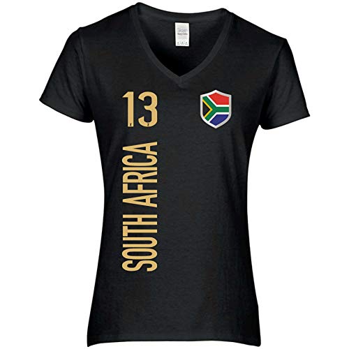 FanShirts4u Damen Fan-Shirt Trikot Jersey - SÜD Afrika/South Africa - T-Shirt inkl. Druck Wunschname u. Nummer WM (S, South Africa-schwarz) von FanShirts4u