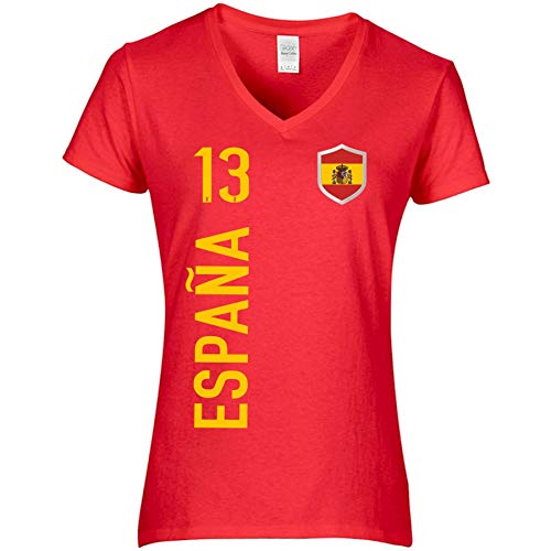 FanShirts4u Damen Fan-Shirt Trikot Jersey - Spanien/Spain/ESPAÑA - T-Shirt inkl. Druck Wunschname u. Nummer EM WM (L, ESPAÑA-rot) von FanShirts4u