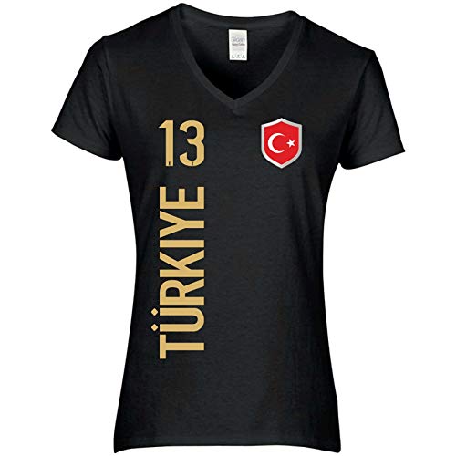 FanShirts4u Damen Fan-Shirt Trikot Jersey - TÜRKEI/TÜRKIYE - T-Shirt inkl. Druck Wunschname u. Nummer EM WM (M, TÜRKIYE-schwarz) von FanShirts4u