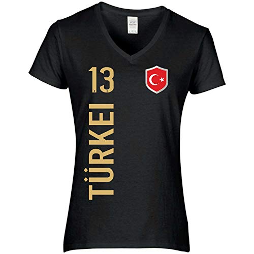 FanShirts4u Damen Fan-Shirt Trikot Jersey - TÜRKEI/TÜRKIYE - T-Shirt inkl. Druck Wunschname u. Nummer EM WM (S, TÜRKEI-schwarz) von FanShirts4u