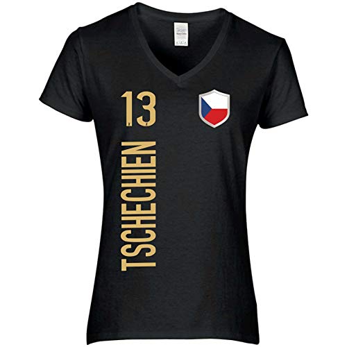 FanShirts4u Damen Fan-Shirt Trikot Jersey - Tschechien/Czech Republic - T-Shirt inkl. Druck Wunschname u. Nummer EM WM (XL, Tschechien-schwarz) von FanShirts4u