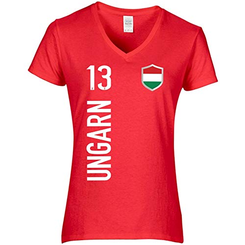 FanShirts4u Damen Fan-Shirt Trikot Jersey - UNGARN/Hungary/MAGYARORSZÁG - T-Shirt inkl. Druck Wunschname u. Nummer EM WM (L, UNGARN-rot) von FanShirts4u