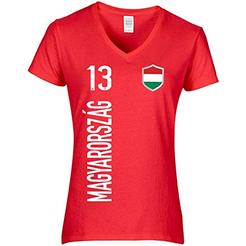 FanShirts4u Damen Fan-Shirt Trikot Jersey - UNGARN/Hungary/MAGYARORSZÁG - T-Shirt inkl. Druck Wunschname u. Nummer EM WM (M, MAGYARORSZÁG-rot) von FanShirts4u