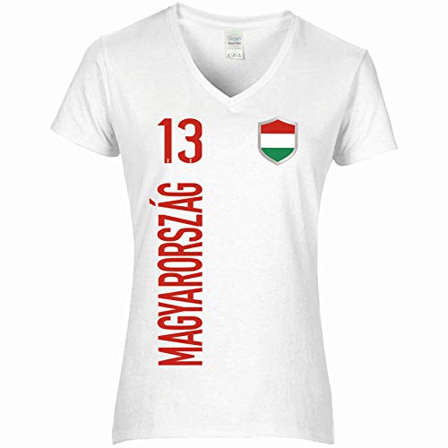 FanShirts4u Damen Fan-Shirt Trikot Jersey - UNGARN/Hungary/MAGYARORSZÁG - T-Shirt inkl. Druck Wunschname u. Nummer EM WM (XXL, MAGYARORSZÁG-weiß) von FanShirts4u