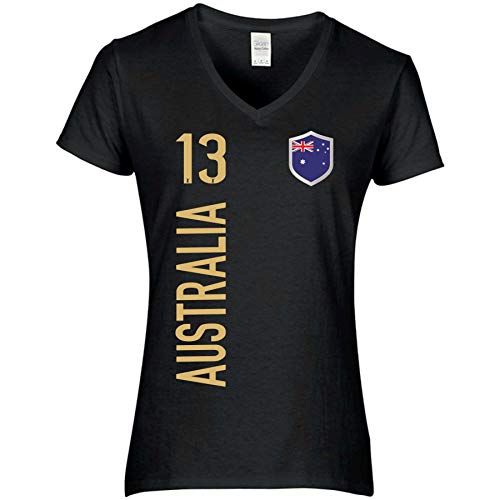 FanShirts4u Damen Fanshirt Trikot Jersey - AUSTRALIEN/Australia - T-Shirt inkl. Druck Wunschname u. Wunschnummer WM (XL, schwarz/Australia) von FanShirts4u