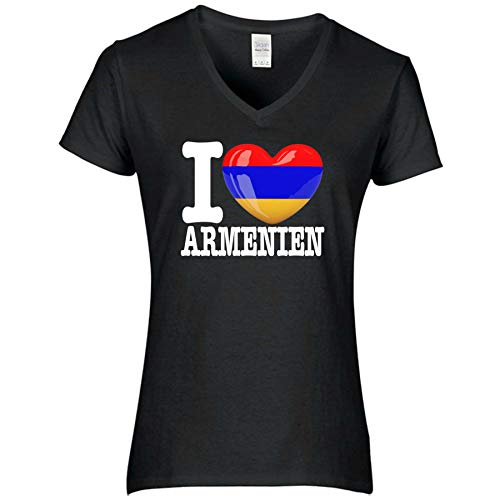 FanShirts4u Damen T-Shirt - I Love ARMENIEN Armenia - WM EM Trikot Liebe Herz Heart (XL, ARMENIEN/schwarz) von FanShirts4u